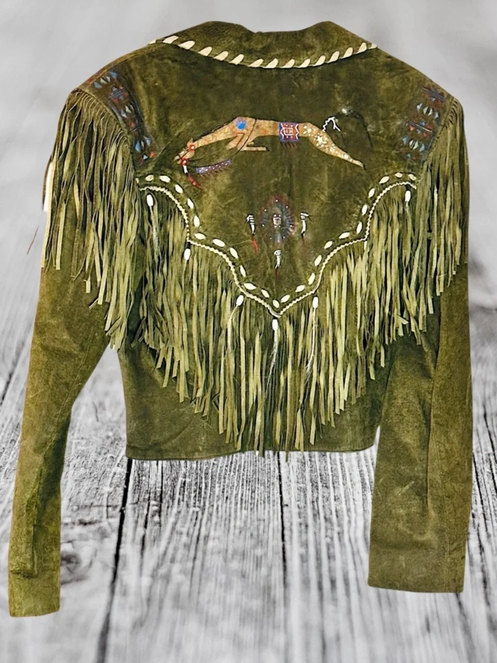 Patricia Wolf Patty Lewis hand painted leather fringe jacket Natice American boh - Picture 6 of 12